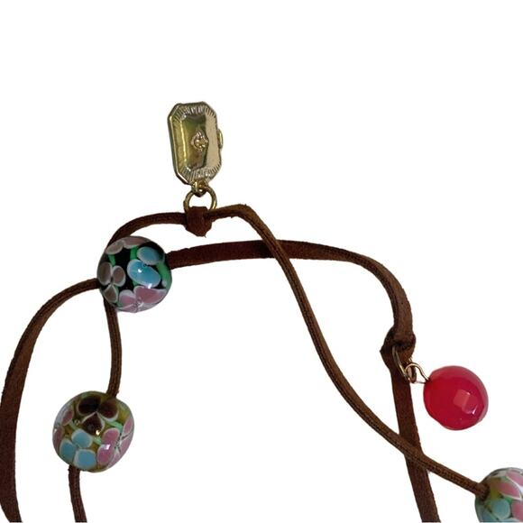 Adjustable Leather Wrap Bracelet Necklace Aqua Pink Charms Boho - Picture 5 of 7